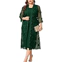Plus Size Mother of The Bride Formal 2 Piece Dress Set with 3D Floral Mesh Jacket Dressy Suit Outfits Guest
