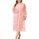 Plus Size Mother of The Bride Formal 2 Piece Dress Set with 3D Floral Mesh Jacket Dressy Suit Outfits Guest