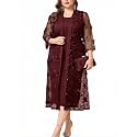 Plus Size Mother of The Bride Formal 2 Piece Dress Set with 3D Floral Mesh Jacket Dressy Suit Outfits Guest