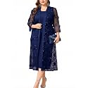 Plus Size Mother of The Bride Formal 2 Piece Dress Set with 3D Floral Mesh Jacket Dressy Suit Outfits Guest
