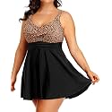 Plus Size One Piece Swim Dress Flowy Swimsuits Tummy Control Bathing Suit