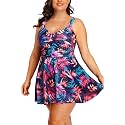 Plus Size One Piece Swim Dress Flowy Swimsuits Tummy Control Bathing Suit