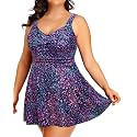 Plus Size One Piece Swim Dress Flowy Swimsuits Tummy Control Bathing Suit