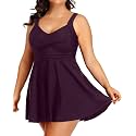 Plus Size One Piece Swim Dress Flowy Swimsuits Tummy Control Bathing Suit