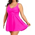 Plus Size One Piece Swim Dress Flowy Swimsuits Tummy Control Bathing Suit