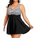 Plus Size One Piece Swim Dress Flowy Swimsuits Tummy Control Bathing Suit