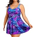 Plus Size One Piece Swim Dress Flowy Swimsuits Tummy Control Bathing Suit