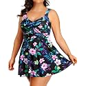 Plus Size One Piece Swim Dress Flowy Swimsuits Tummy Control Bathing Suit