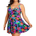 Plus Size One Piece Swim Dress Flowy Swimsuits Tummy Control Bathing Suit