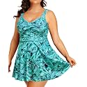 Plus Size One Piece Swim Dress Flowy Swimsuits Tummy Control Bathing Suit