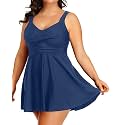 Plus Size One Piece Swim Dress Flowy Swimsuits Tummy Control Bathing Suit