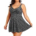 Plus Size One Piece Swim Dress Flowy Swimsuits Tummy Control Bathing Suit