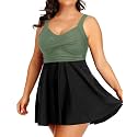 Plus Size One Piece Swim Dress Flowy Swimsuits Tummy Control Bathing Suit