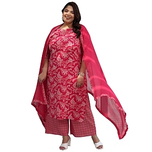Plus Size Printed Cotton Straight Kurta With
