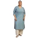 Plus Size Printed Cotton Straight Kurta 