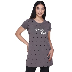 Plush Womens Long Printed Cotton Round Neck