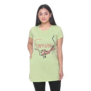 Plush Womens Long Printed Cotton Round Neck