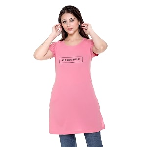 Plush Womens Long Printed Cotton Round Neck