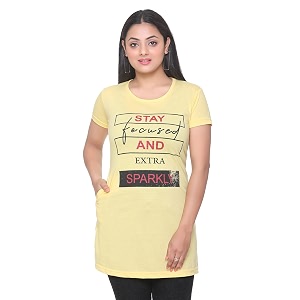 Plush Womens Long Printed Cotton Round Neck