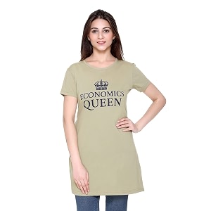 Plush Womens Long Printed Cotton Round Neck