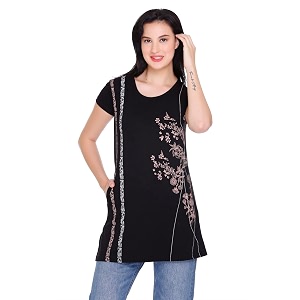 Plush Womens Long Printed Cotton Round Neck