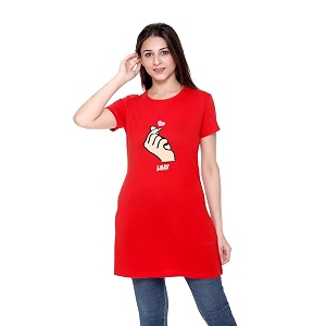 Plush Womens Long Printed Cotton Round Neck