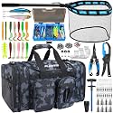 PLUSINNO Tackle Bag - Expandable Fishing Bag with fishing net for Saltwater & Freshwater - Water Resistant Fishing Gear Shoulder Bag For Men
