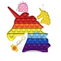 PLUSPOINT Unicorn Shape Pop it 4pc Set Pop Fidget Toy with Unicorn Keychain Push Bubble Fidget Sensory Toy for Kids and Adults, Popper popit (Unicorn +3 Pc)