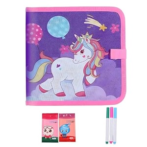 pluspoint plastic erasable doodle book for kids toddlers activity toys reusable drawing pads with watercolor penstravel art toy road trip car game writing painting set for boys and girls unicorn