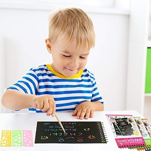 pluspoint scratch note books 10 pages rainbow scratch art book magic doodle scratch painting sketch art drawing notepads with wooden stylus for kids arts and crafts perfect travel activity 4