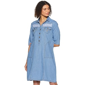 pluss Womens Georgette A-Line Knee-Length Dress