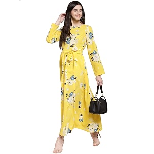 pluss Womens Georgette A-Line Maxi Dress