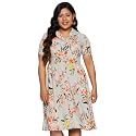 pluss Women39s Georgette A-Line Knee-Long Dress LDR3403-GREYPRINT_Grey