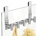 PMMASTO 5-Hook Shower Door Rack, Polished Silver, Fits 3/8-Inch Glass
