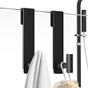 PMMASTO 7.5 Inch Shower Door Hooks, Black- 2 Pack, T Shape