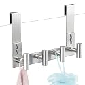 PMMASTO Long Shower Hanger for 3/8 Inch Glass, Silver- 4 Hooks, T Shape