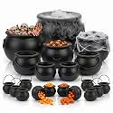 PMU 20pc Large Halloween Cauldron - 18,16,12,10,(2) 8,(2) 6 and (12) 3in Big Witch Plastic Cauldron bowl Black, For Halloween Decor