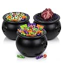 PMU 3 Pcs Halloween Cauldron - 10inch Witch Plastic Cauldron bowl Black, For Halloween Décor