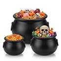 PMU 3 Pcs Large Halloween Cauldron - 16", 10", 8" Big Witch Plastic Cauldron bowl Black, For Halloween Decor