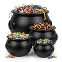 PMU 4 Pcs Halloween Large and Small Cauldron Multipack Assortment (1) 16in (1) 10in, (1) 8in and (1) 6in Trick or Treat Blow Mold Black Plastic Cauldron for Home Decoration and Halloween Party Favors