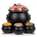 PMU 4 Pcs Large Halloween Cauldron - (1) 16",(3) 8" Big Witch Plastic Cauldron bowl Black, For Halloween Decor