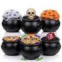 PMU 6 Pcs Halloween Cauldron - 10inch Witch Plastic Cauldron bowl Black, For Halloween Décor