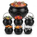 PMU 7 Pcs -(1) 16",(3) 8",(3) 6" Large Halloween Cauldron Big Witch Cauldron Plastic Cauldron Bowl Black, For Halloween Decor