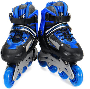 pn-auk high quality skating in-line shoe have different size and with pu led wheel in-line adults size  6 uk - 9 uk adjustable beginner blue