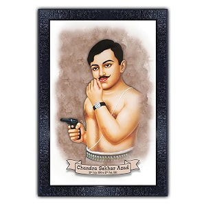 pnf indian freedom fighter chandra shekhar azad with wooden synthetic frame painting with acrylic sheet glass p-158 135x19inchframed printmulticolour