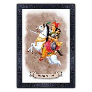 pnf jhansi ki rani painting art wood frames with acrylic sheet glass p-165-10  14inchmulticoloursynthetic
