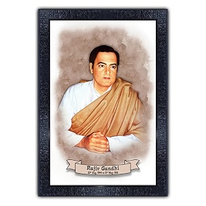 pnf rajiv gandhi painting art wood frames with acrylic sheet glass p-166-10  14inchmulticoloursynthetic