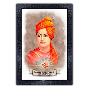 pnf swami vivekananda painting art wood frames with acrylic sheet glass p-172-10  14inchmulticoloursynthetic