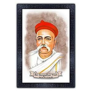 pnf uv textured framed poster of bal gangadhar tilak with wooden synthetic frame p-162 135x19inchframed printmulticolour