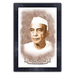 pnf uv textured framed poster of chaudhary charan singh with wooden synthetic frame p-170 135x19inchframed printmulticolour